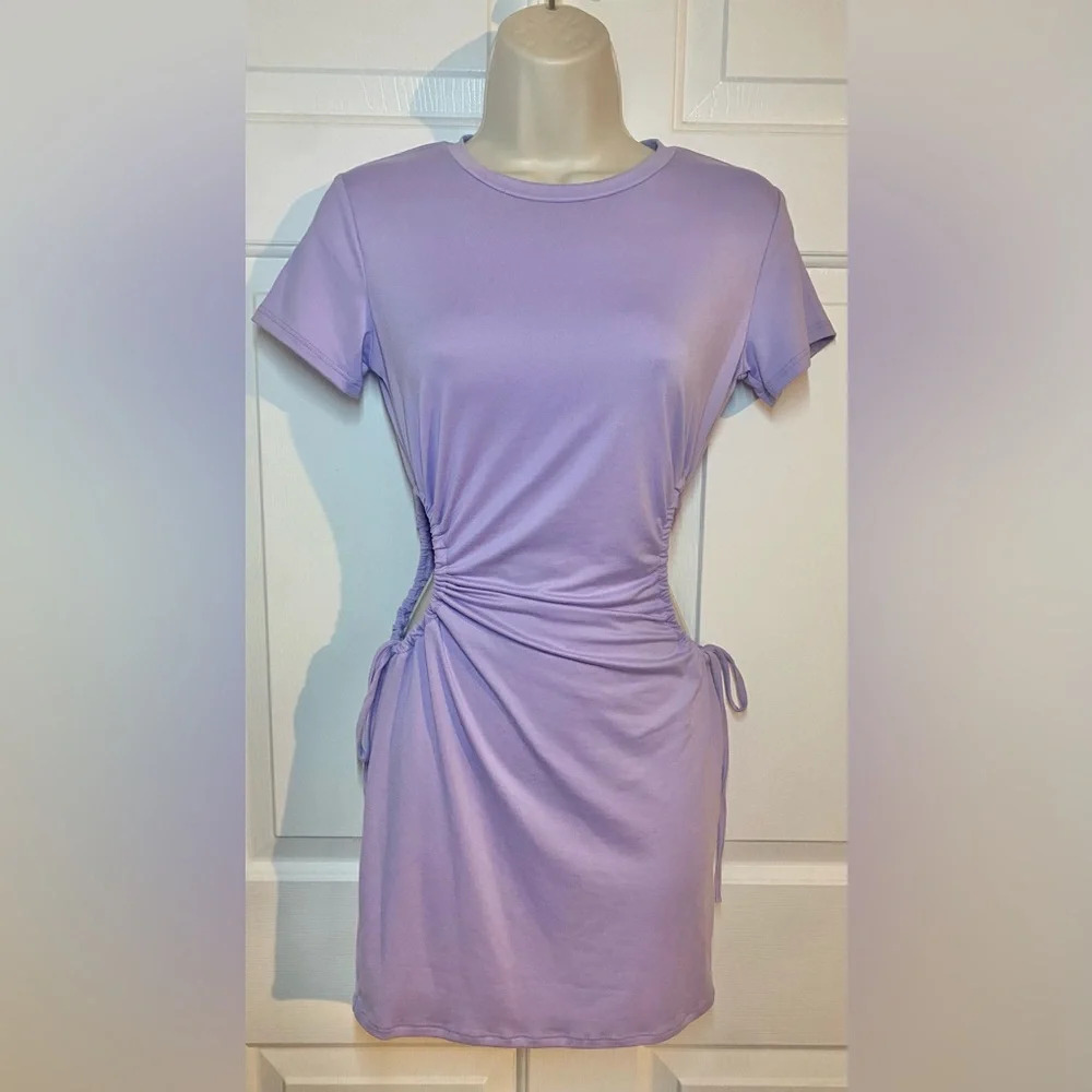 Amazing Purple Side Cut Out Short Sleeve Mini Dress